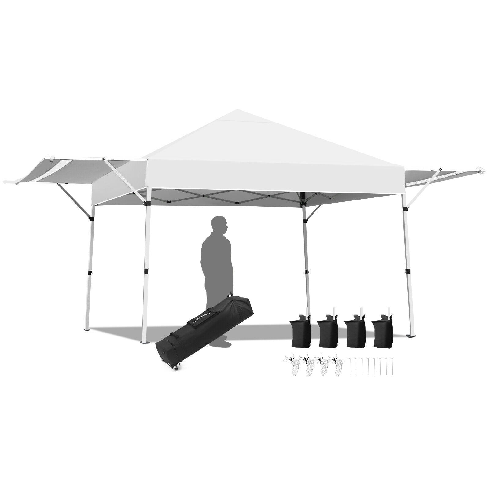 17 Feet x 10 Feet Foldable Pop Up Canopy, Adjustable Instant Sun Shelter, White Canopies at Gallery Canada