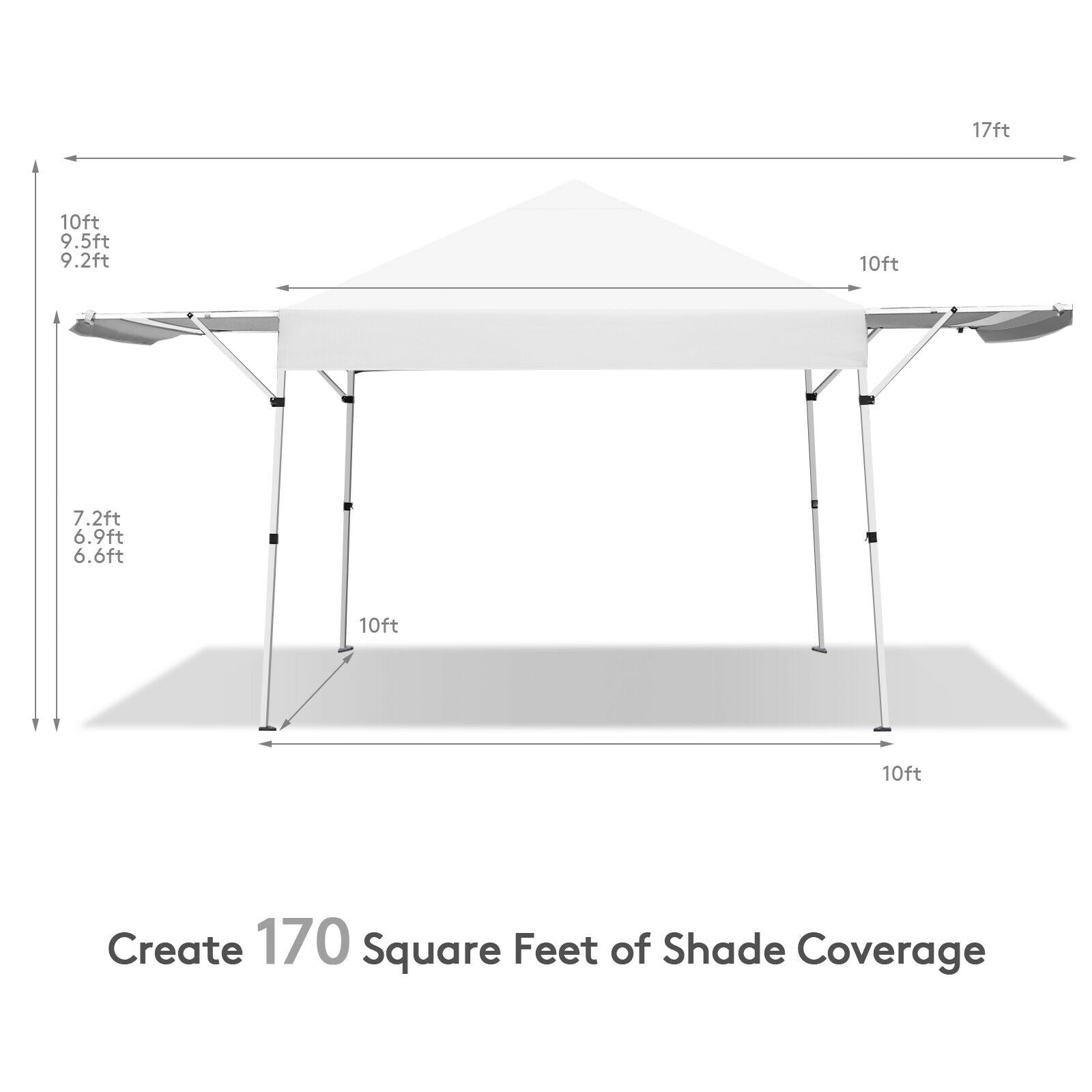 17 Feet x 10 Feet Foldable Pop Up Canopy, Adjustable Instant Sun Shelter, White Canopies at Gallery Canada
