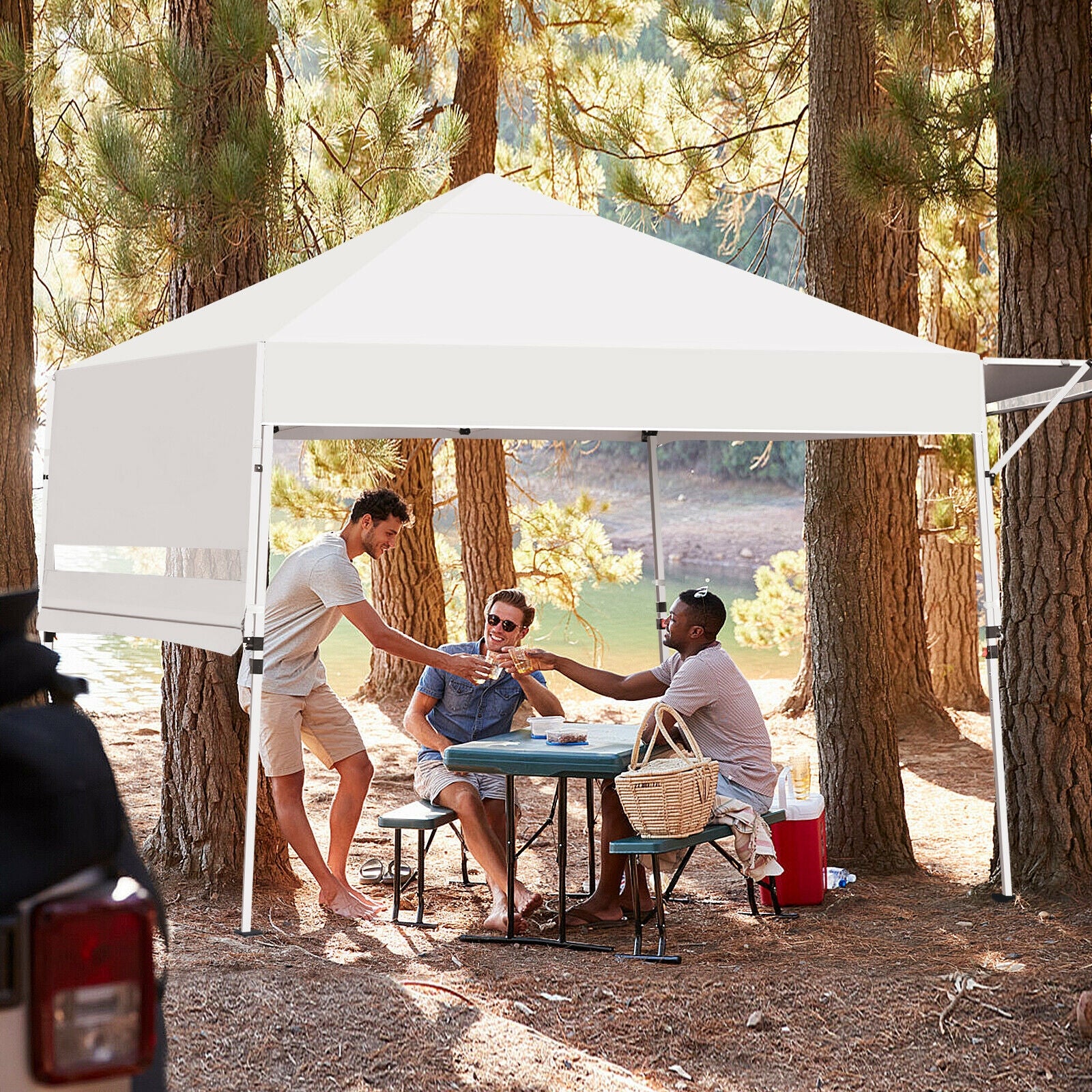 17 Feet x 10 Feet Foldable Pop Up Canopy, Adjustable Instant Sun Shelter, White Canopies at Gallery Canada