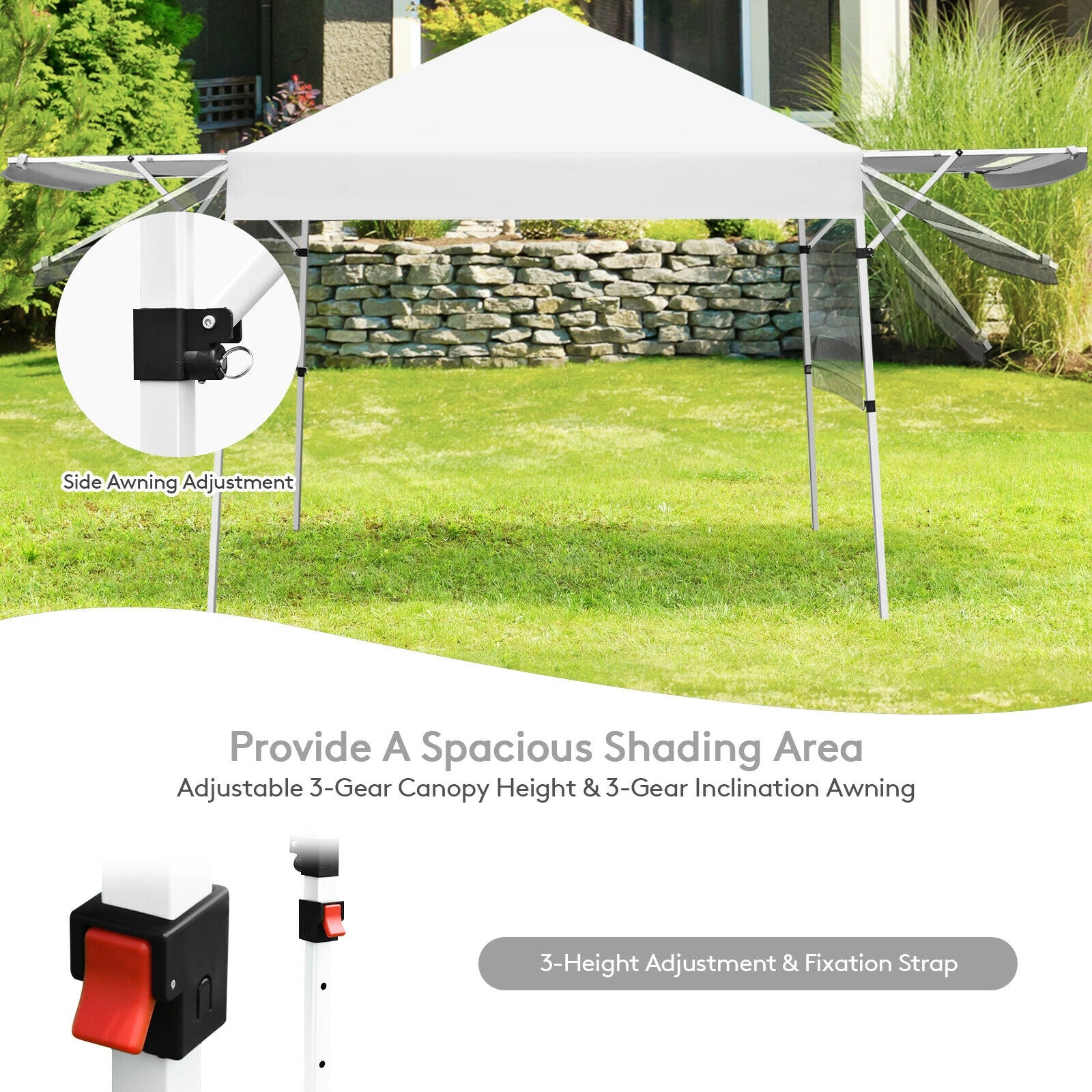 17 Feet x 10 Feet Foldable Pop Up Canopy, Adjustable Instant Sun Shelter, White Canopies at Gallery Canada