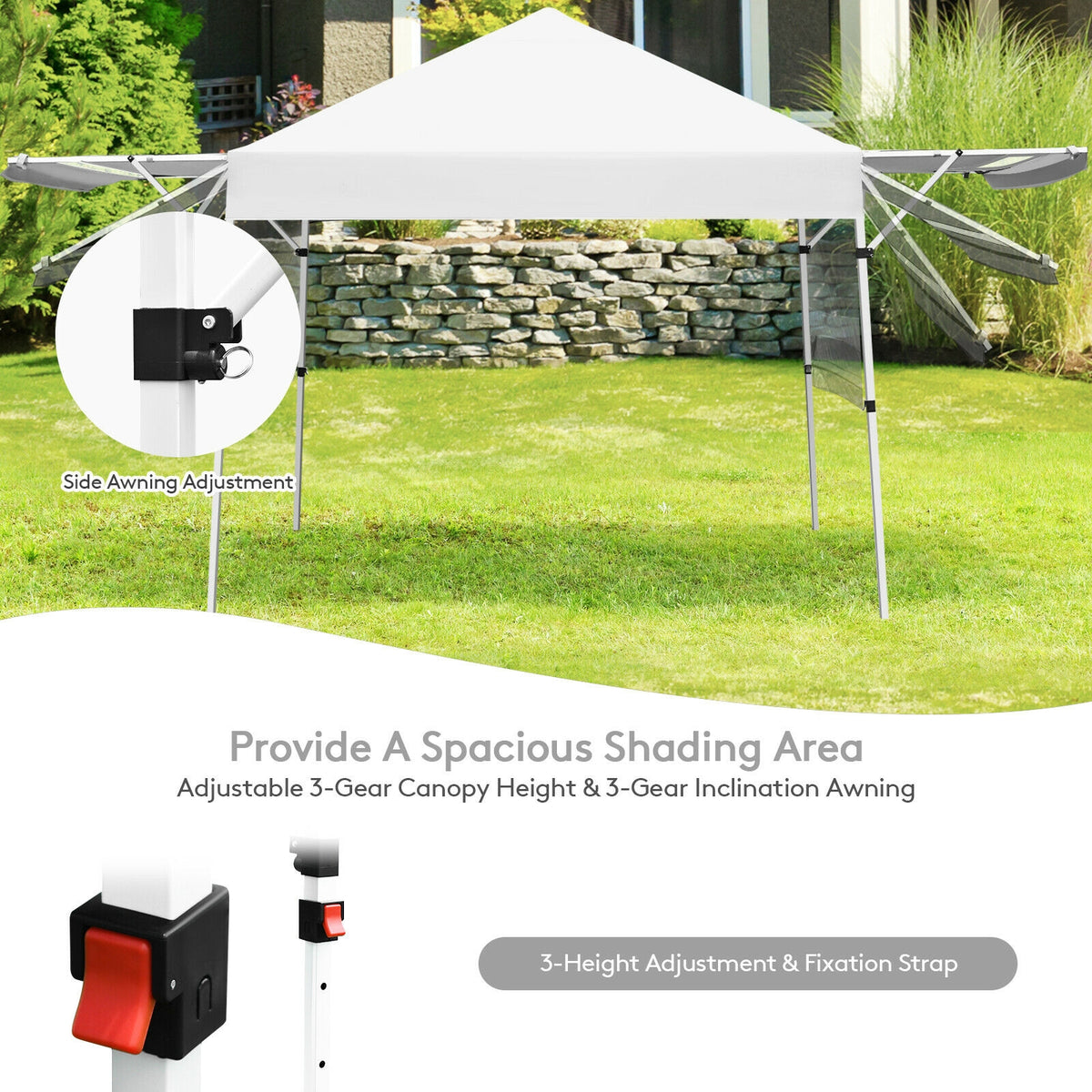 17 Feet x 10 Feet Foldable Pop Up Canopy, Adjustable Instant Sun Shelter, White Canopies at Gallery Canada