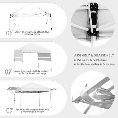 17 Feet x 10 Feet Foldable Pop Up Canopy, Adjustable Instant Sun Shelter, White Canopies at Gallery Canada