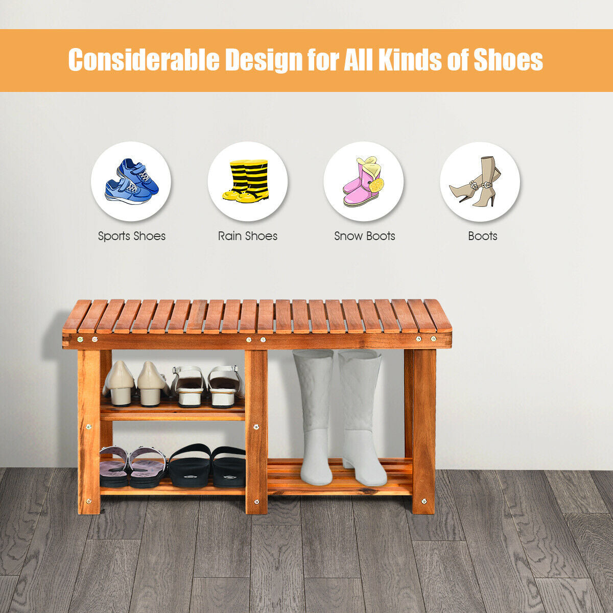 3-Tier Wooden Shoe Organizer With Seat, Natural Shoe Racks & Storage Benches at Gallery Canada