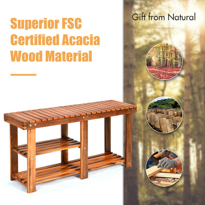 3-Tier Wooden Shoe Organizer With Seat, Natural Shoe Racks & Storage Benches at Gallery Canada