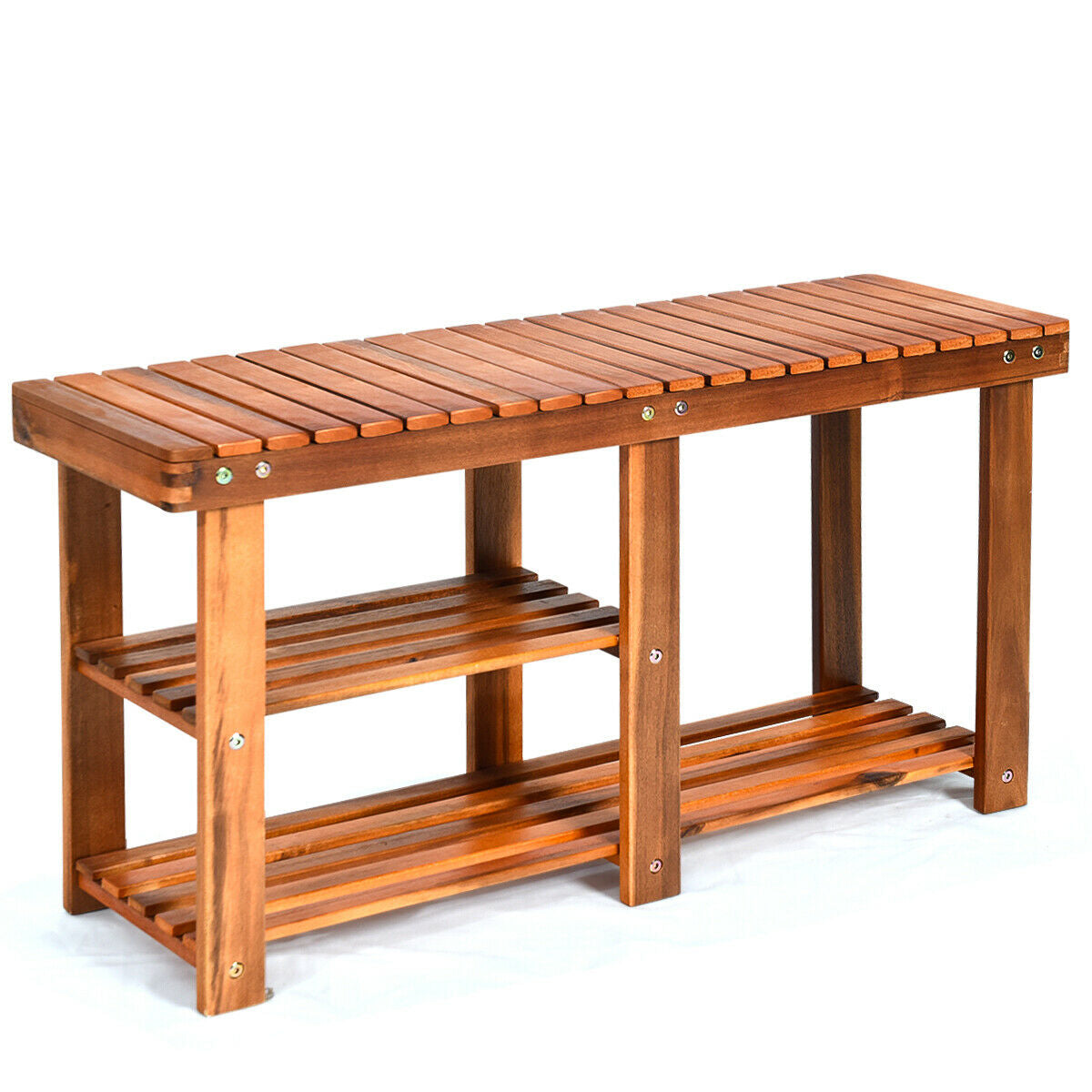 3-Tier Wooden Shoe Organizer With Seat, Natural Shoe Racks & Storage Benches at Gallery Canada