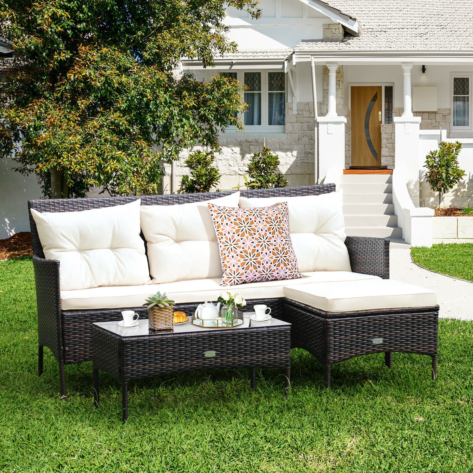 Patio Furniture Sectional Set, 3 Pieces, 5 Cushions, White Patio Conversation Sets at Gallery Canada