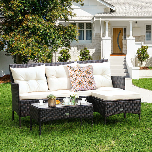 Patio Furniture Sectional Set, 3 Pieces, 5 Cushions, White