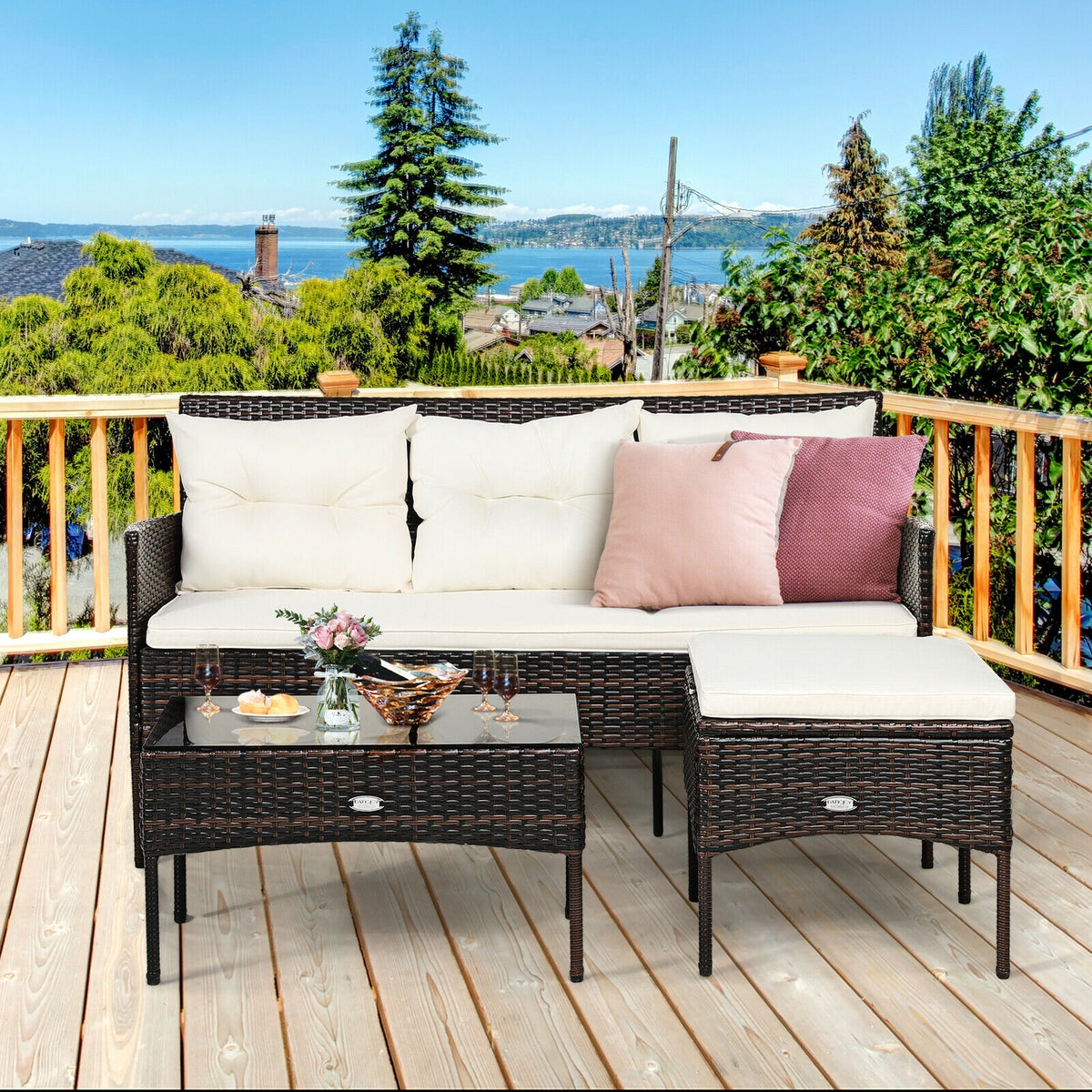 Patio Furniture Sectional Set, 3 Pieces, 5 Cushions, White Patio Conversation Sets at Gallery Canada