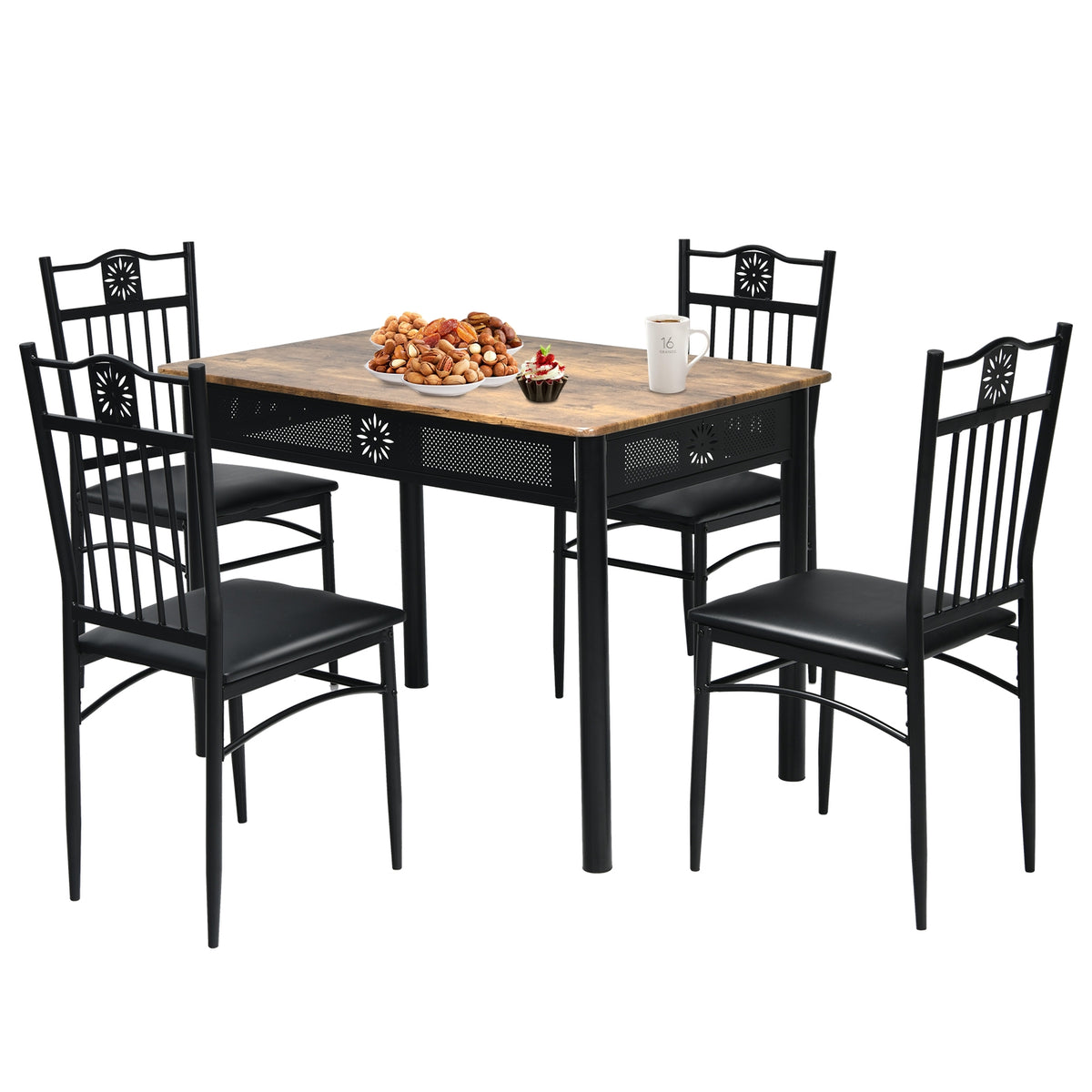 5 Pcs Dining Set, Wood Metal Table, 4 Chairs, Cushions, Black Dining Room Sets Black at Gallery Canada