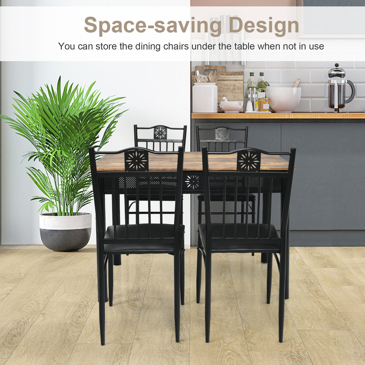 5 Pcs Dining Set, Wood Metal Table, 4 Chairs, Cushions, Black Dining Room Sets at Gallery Canada
