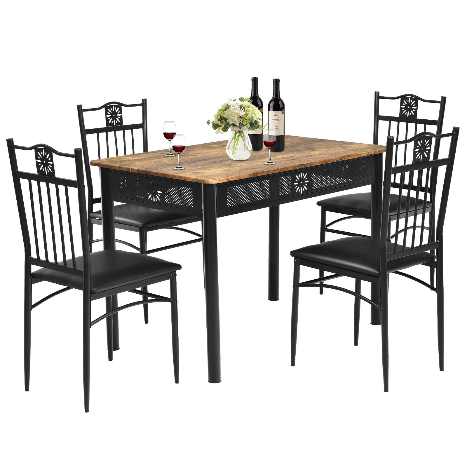 5 Pcs Dining Set, Wood Metal Table, 4 Chairs, Cushions, Black Dining Room Sets at Gallery Canada