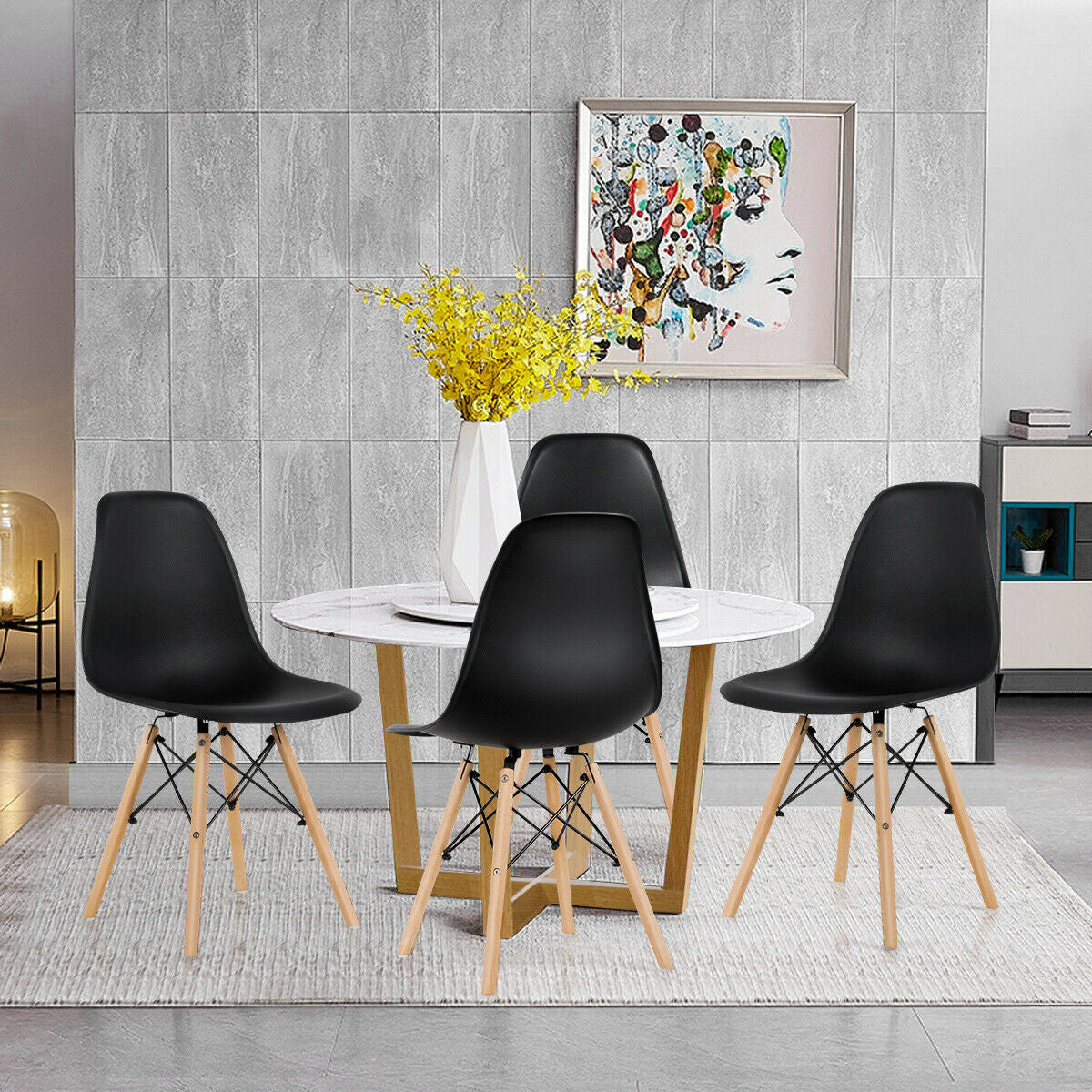 Set Of 4 Modern Dining Side Chairs, Wood Legs, Black Dining Chairs at Gallery Canada