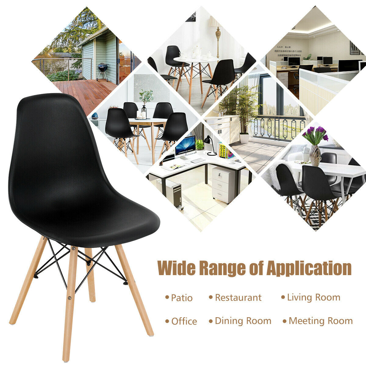 Set Of 4 Modern Dining Side Chairs, Wood Legs, Black Dining Chairs at Gallery Canada