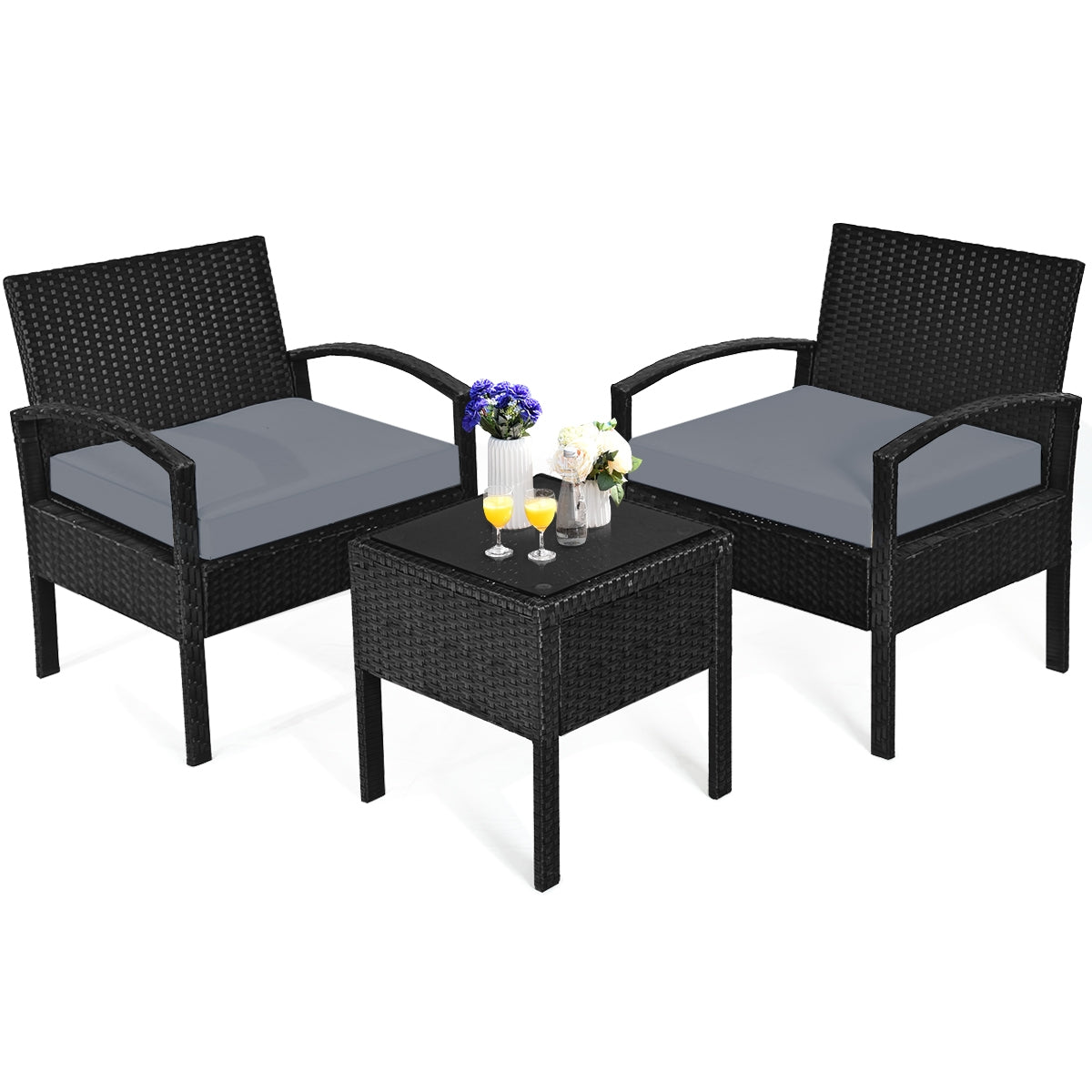 Outdoor Rattan Patio Conversation Set, 3 Pieces, Gray Patio Conversation Sets at Gallery Canada