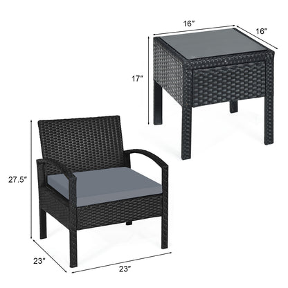 Outdoor Rattan Patio Conversation Set, 3 Pieces, Gray Patio Conversation Sets at Gallery Canada