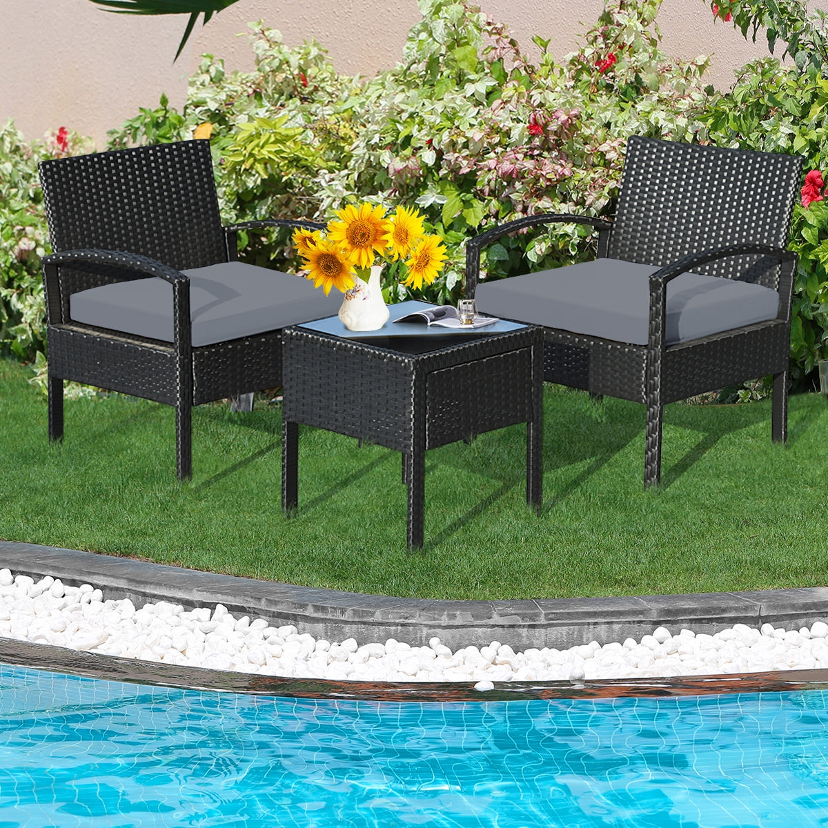 Outdoor Rattan Patio Conversation Set, 3 Pieces, Gray Patio Conversation Sets at Gallery Canada