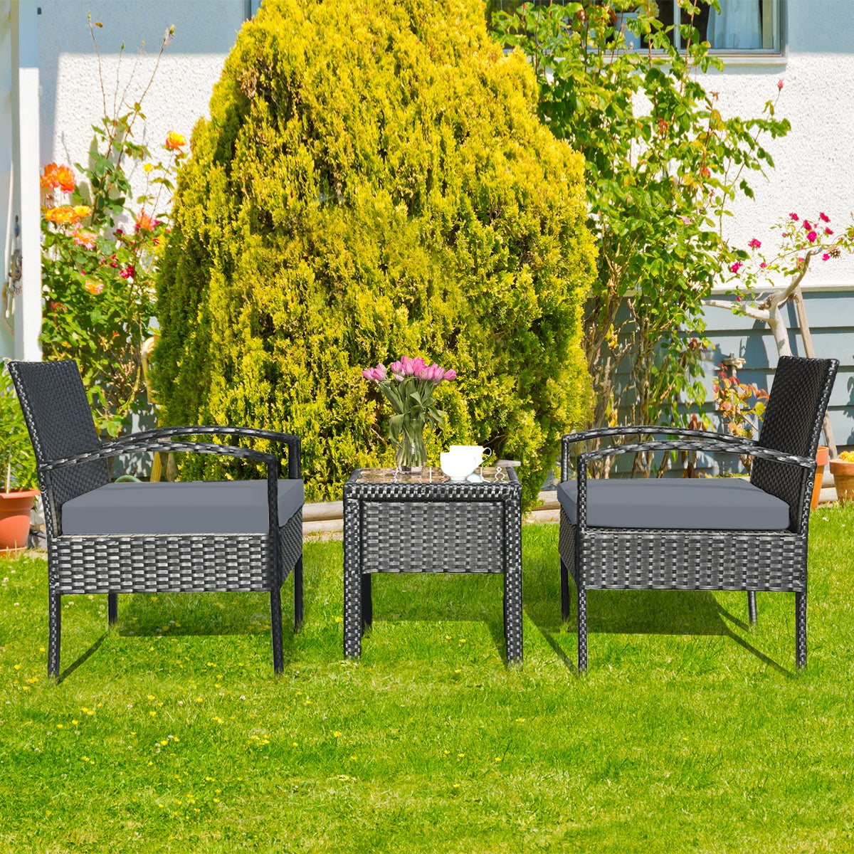 Outdoor Rattan Patio Conversation Set, 3 Pieces, Gray Patio Conversation Sets at Gallery Canada