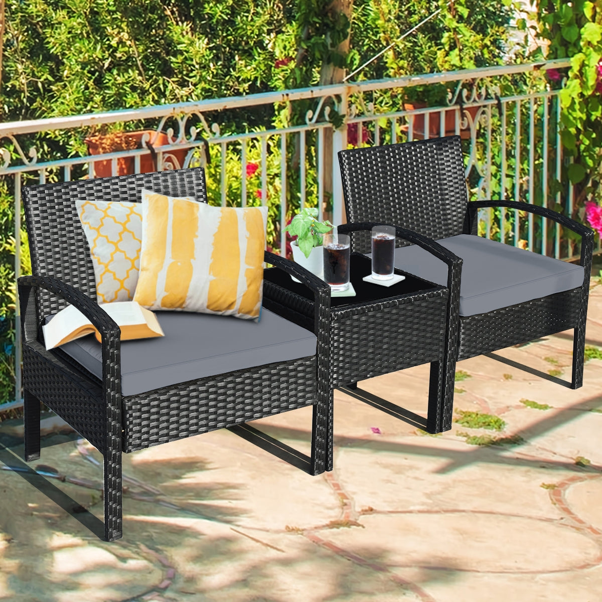 Outdoor Rattan Patio Conversation Set, 3 Pieces, Gray Patio Conversation Sets at Gallery Canada