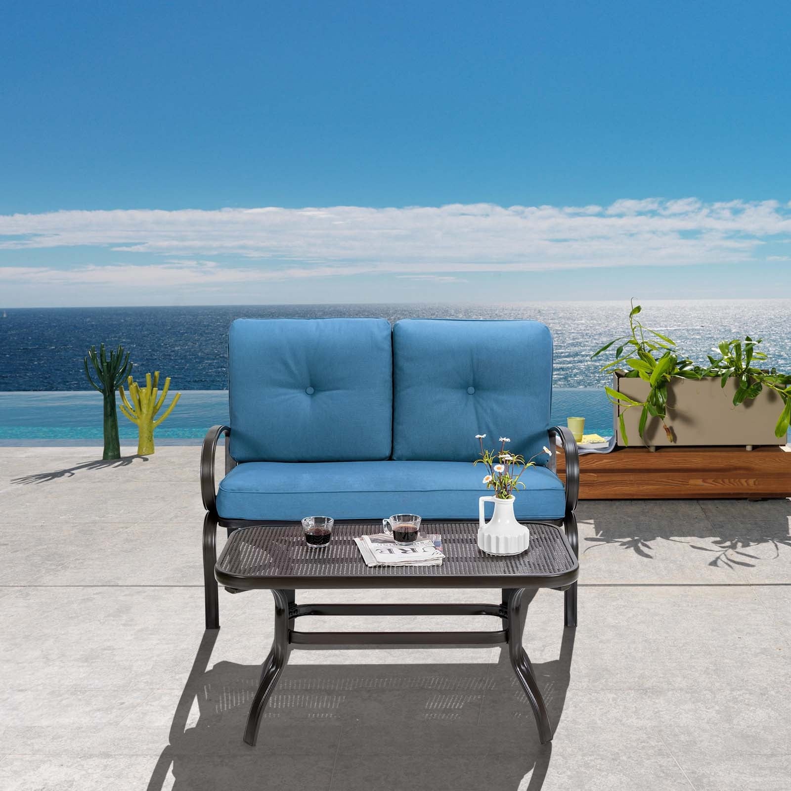 Patio Outdoor Cushioned Coffee Table Seat, Blue Patio Conversation Sets at Gallery Canada