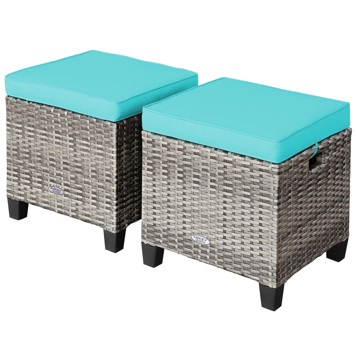 2PCS Rattan Ottoman Seat With Removable Cushions, Turquoise Outdoor Seating & Patio Chairs at Gallery Canada