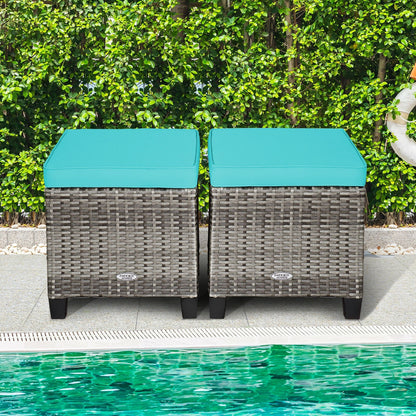 2PCS Rattan Ottoman Seat With Removable Cushions, Turquoise Outdoor Seating & Patio Chairs at Gallery Canada