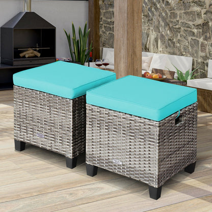 2PCS Rattan Ottoman Seat With Removable Cushions, Turquoise Outdoor Seating & Patio Chairs at Gallery Canada