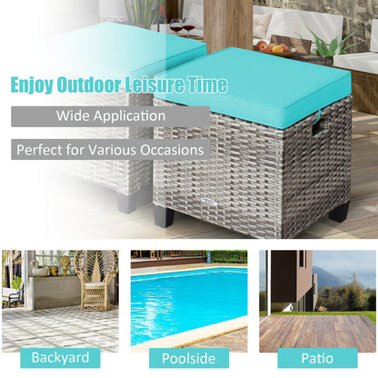 2PCS Rattan Ottoman Seat With Removable Cushions, Turquoise Outdoor Seating & Patio Chairs at Gallery Canada