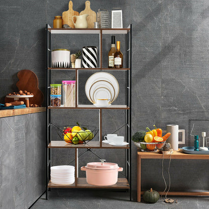 4-Tier Industrial Bookshelf, Floor Standing Storage Rack, Brown Bookcases at Gallery Canada
