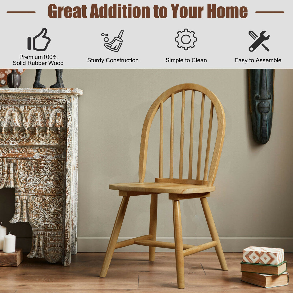 Vintage Windsor Wood Chair Set, Spindle Back, Natural Dining Chairs at Gallery Canada