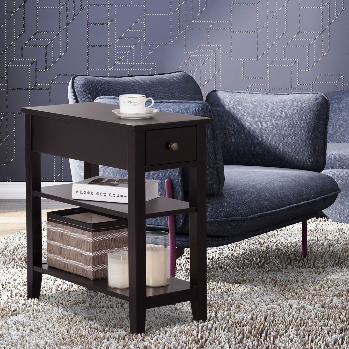 3-Tier Nightstand, Double Shelves Drawer, Brown Nightstands at Gallery Canada