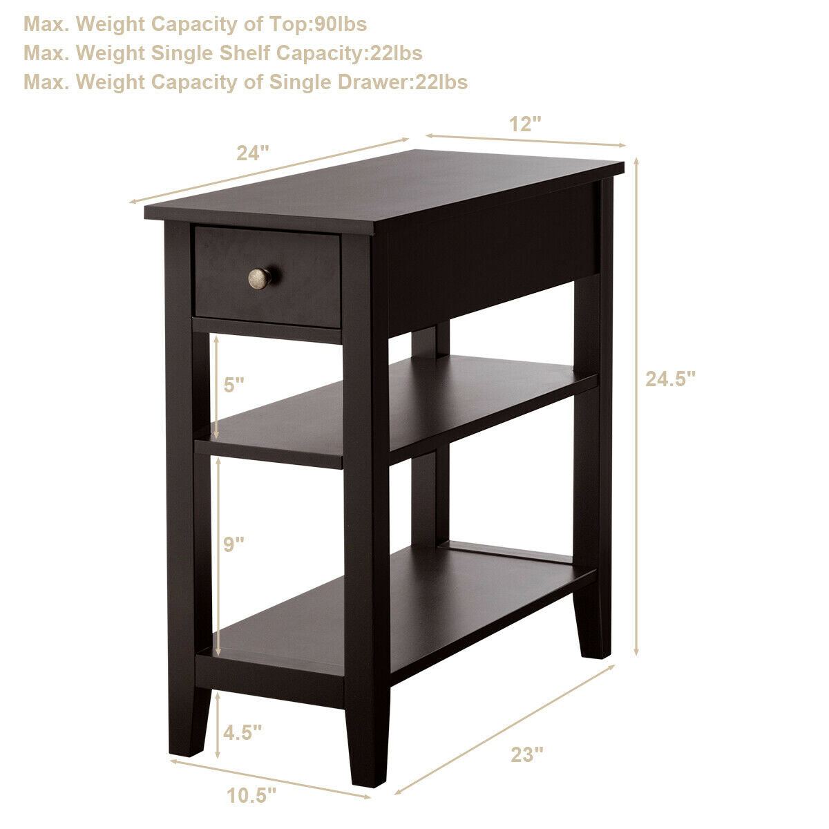 3-Tier Nightstand, Double Shelves Drawer, Brown Nightstands at Gallery Canada