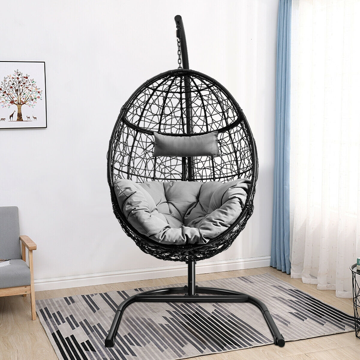 Hanging Cushioned Hammock Chair With Stand, Gray Hammocks at Gallery Canada