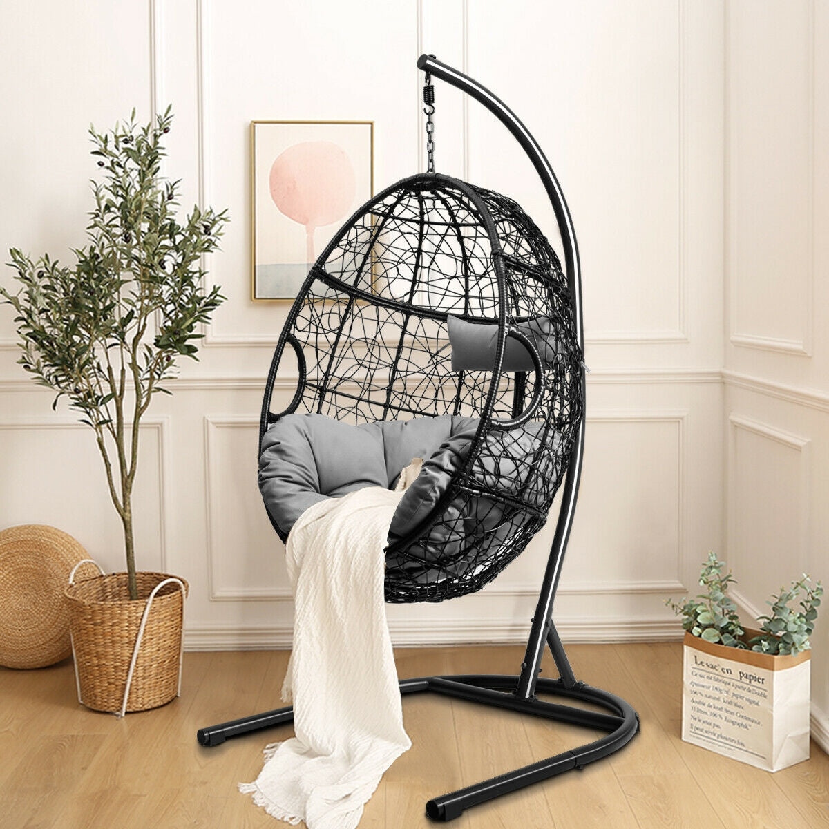 Hanging Cushioned Hammock Chair With Stand, Gray Hammocks at Gallery Canada