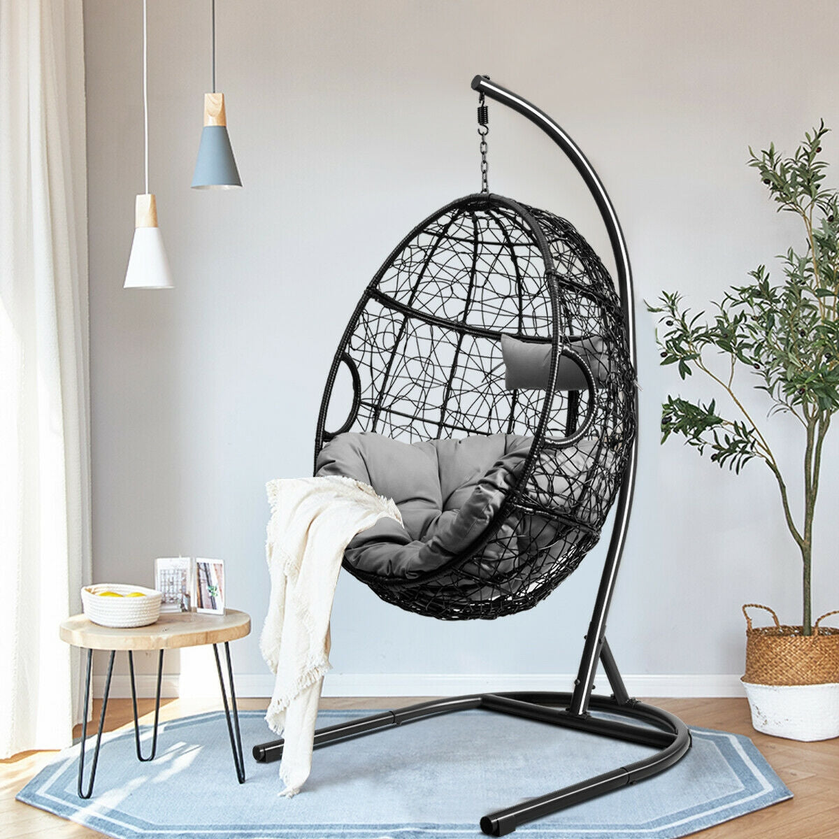 Hanging Cushioned Hammock Chair With Stand, Gray Hammocks at Gallery Canada