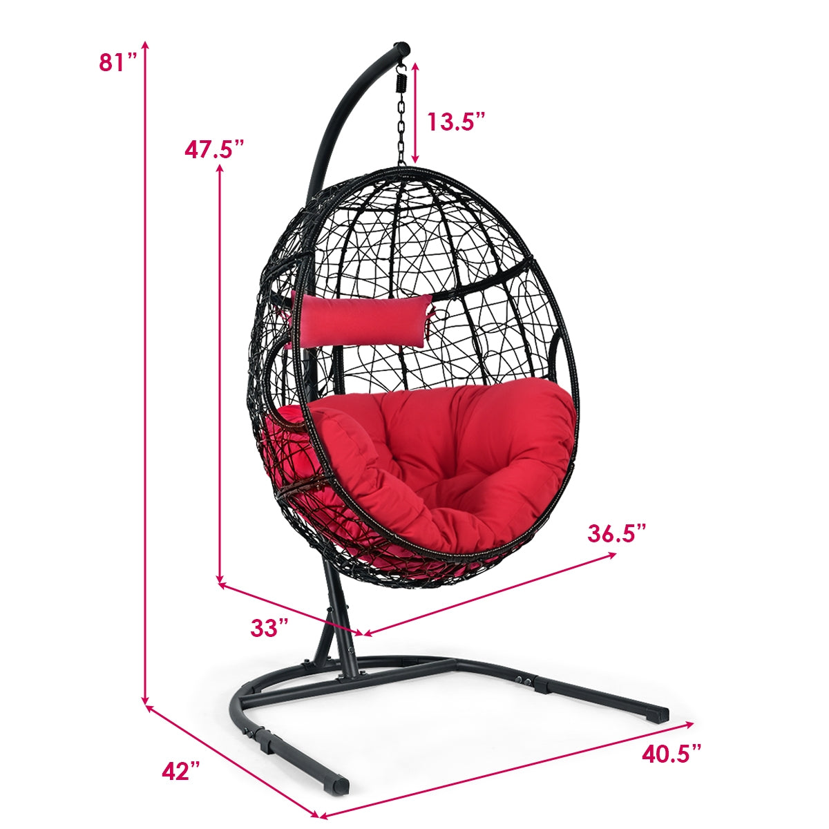 Hanging Cushioned Hammock Chair With Stand, Red Hammocks at Gallery Canada