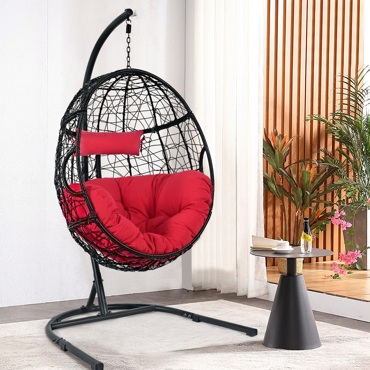 Hanging Cushioned Hammock Chair With Stand, Red Hammocks at Gallery Canada