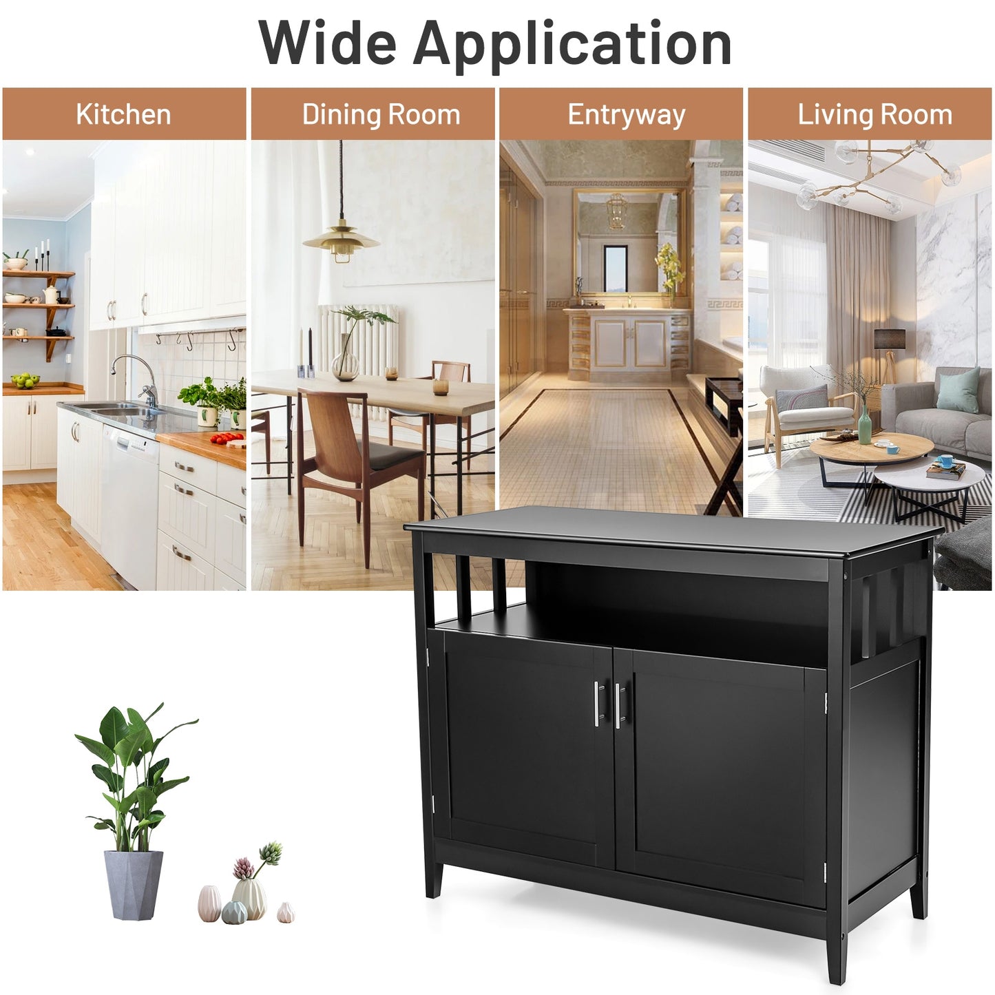 Modern Wooden Kitchen Lockers, Large Storage Space, Black Sideboards Cabinets & Buffets at Gallery Canada