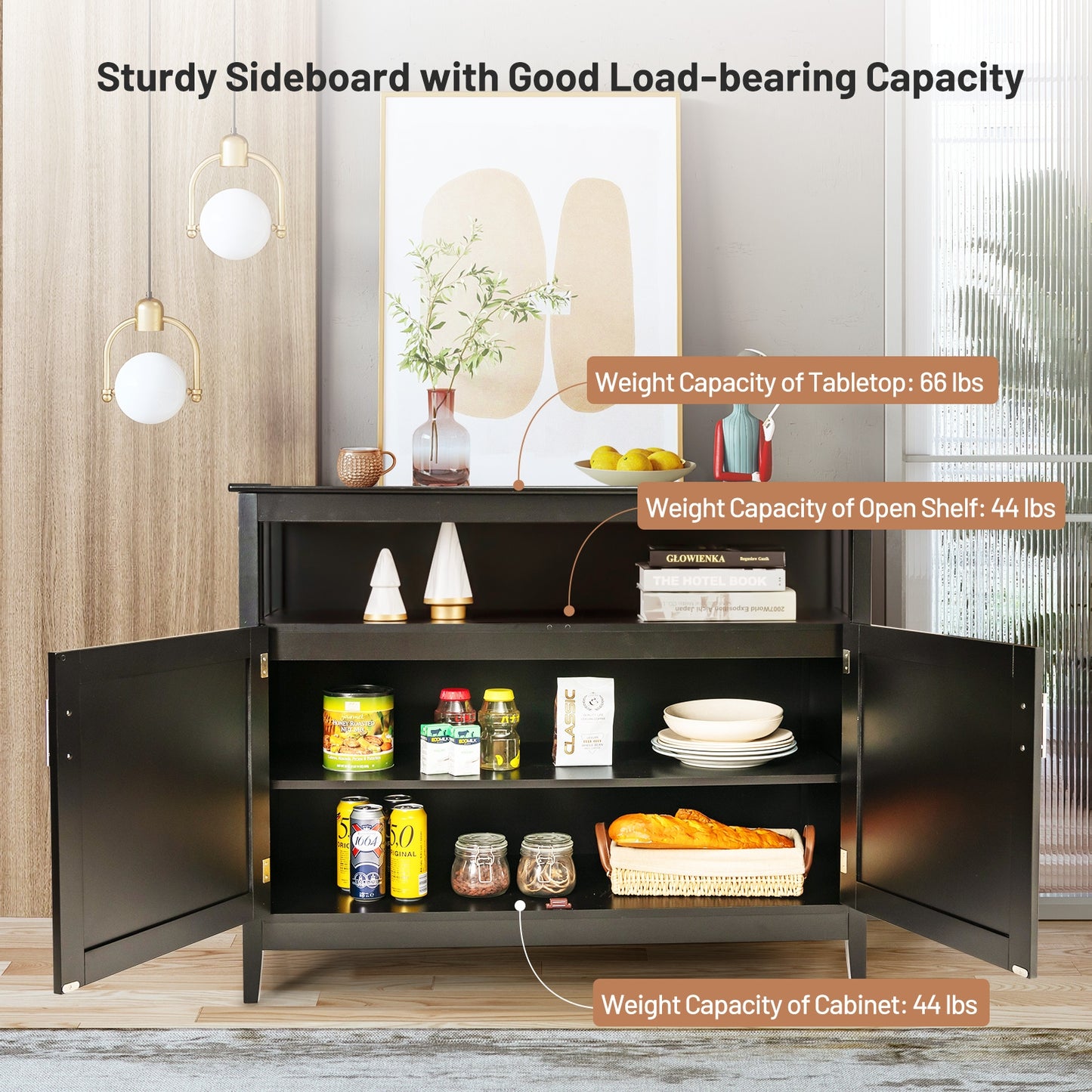 Modern Wooden Kitchen Lockers, Large Storage Space, Black Sideboards Cabinets & Buffets at Gallery Canada