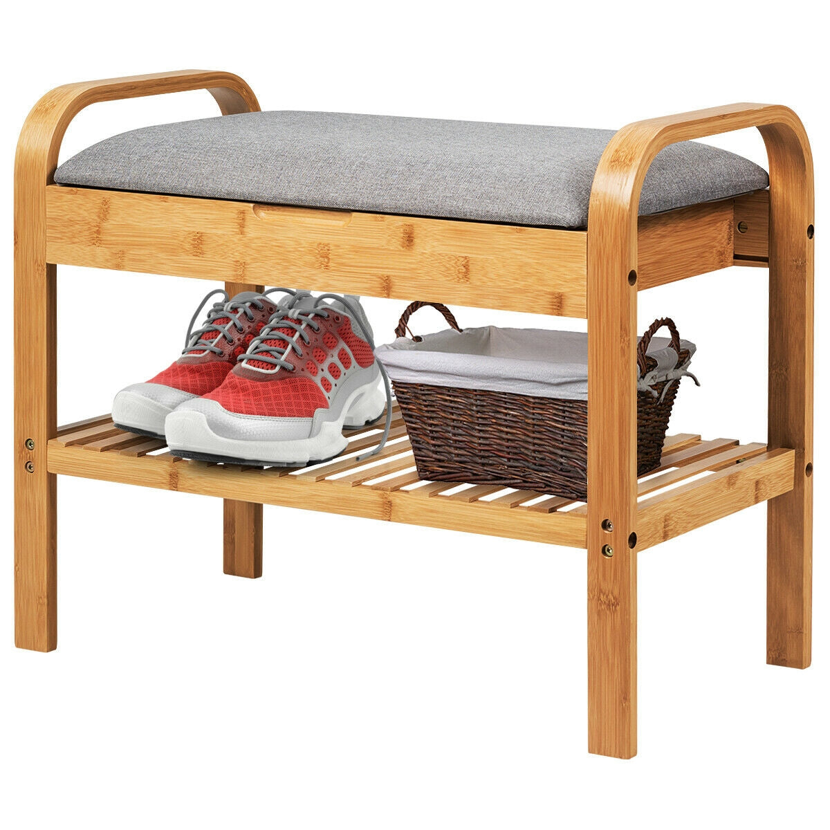 Bamboo Shoe Rack Bench With Storage Shelf, Natural Shoe Racks & Storage Benches at Gallery Canada