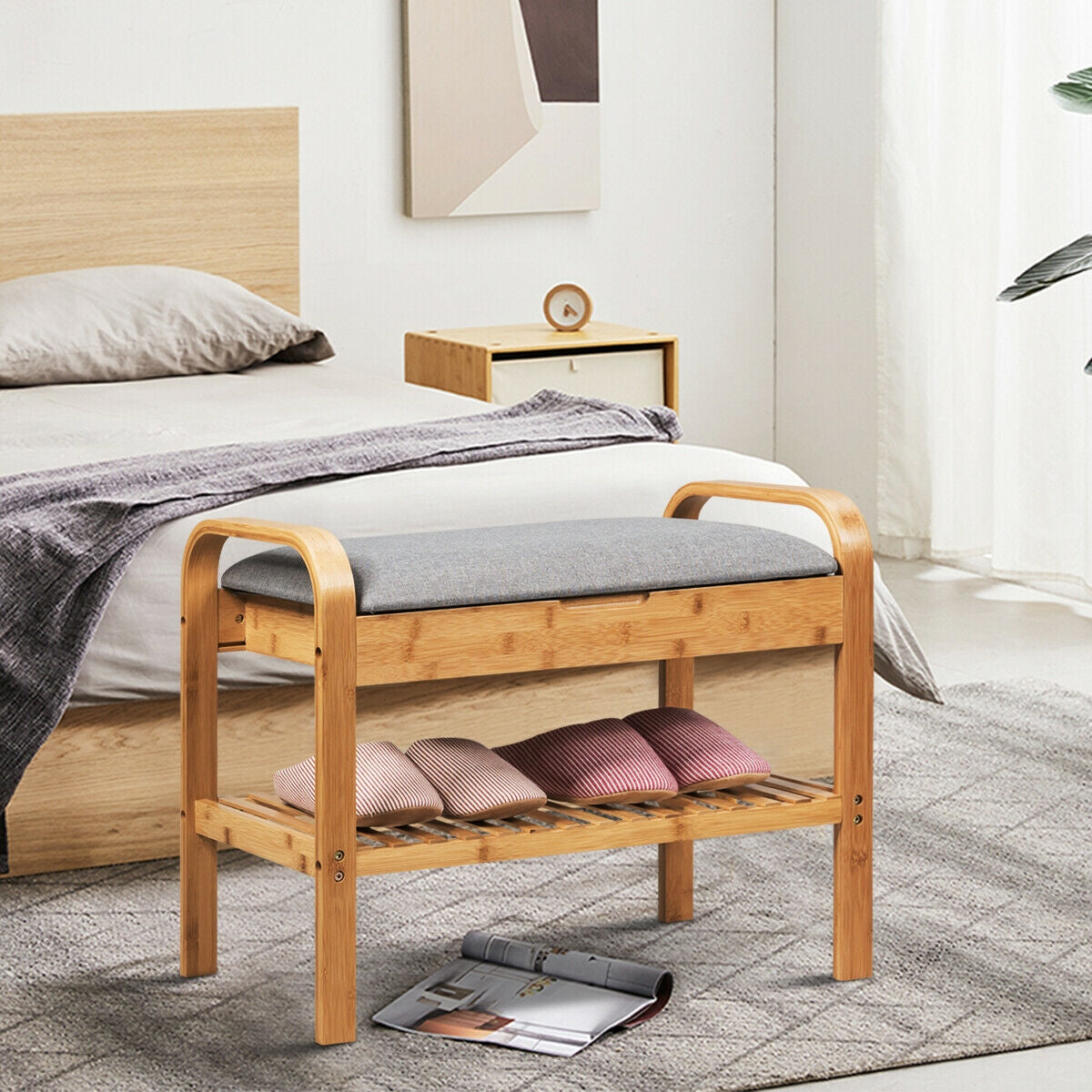 Bamboo Shoe Rack Bench With Storage Shelf, Natural Shoe Racks & Storage Benches at Gallery Canada