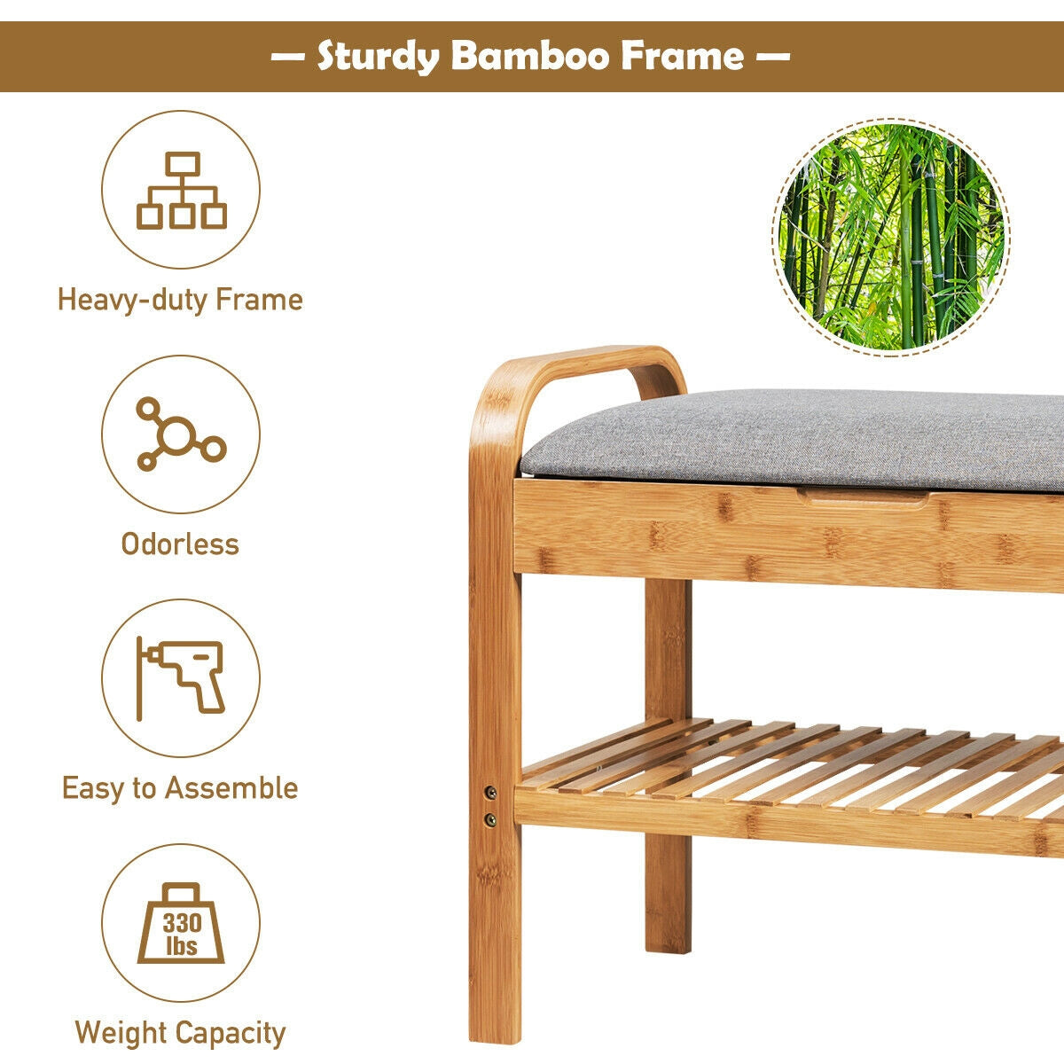 Bamboo Shoe Rack Bench With Storage Shelf, Natural Shoe Racks & Storage Benches at Gallery Canada