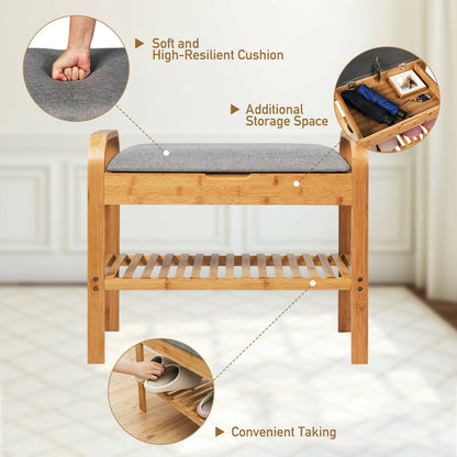Bamboo Shoe Rack Bench With Storage Shelf, Natural Shoe Racks & Storage Benches at Gallery Canada