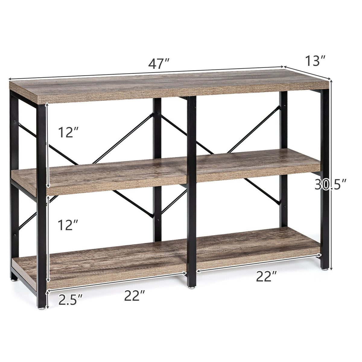 3 Tier 47 Inch Console Metal Frame Sofa Table, Natural Console Tables at Gallery Canada
