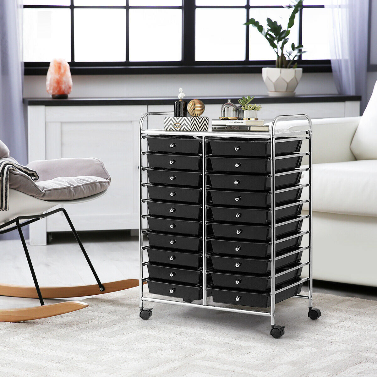 20 Drawers Rolling Cart Storage Organizer, Black File Cabinets at Gallery Canada