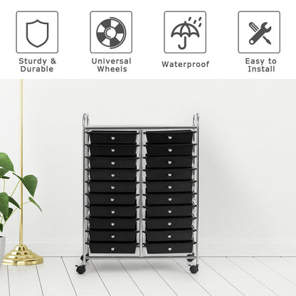 20 Drawers Rolling Cart Storage Organizer, Black File Cabinets at Gallery Canada