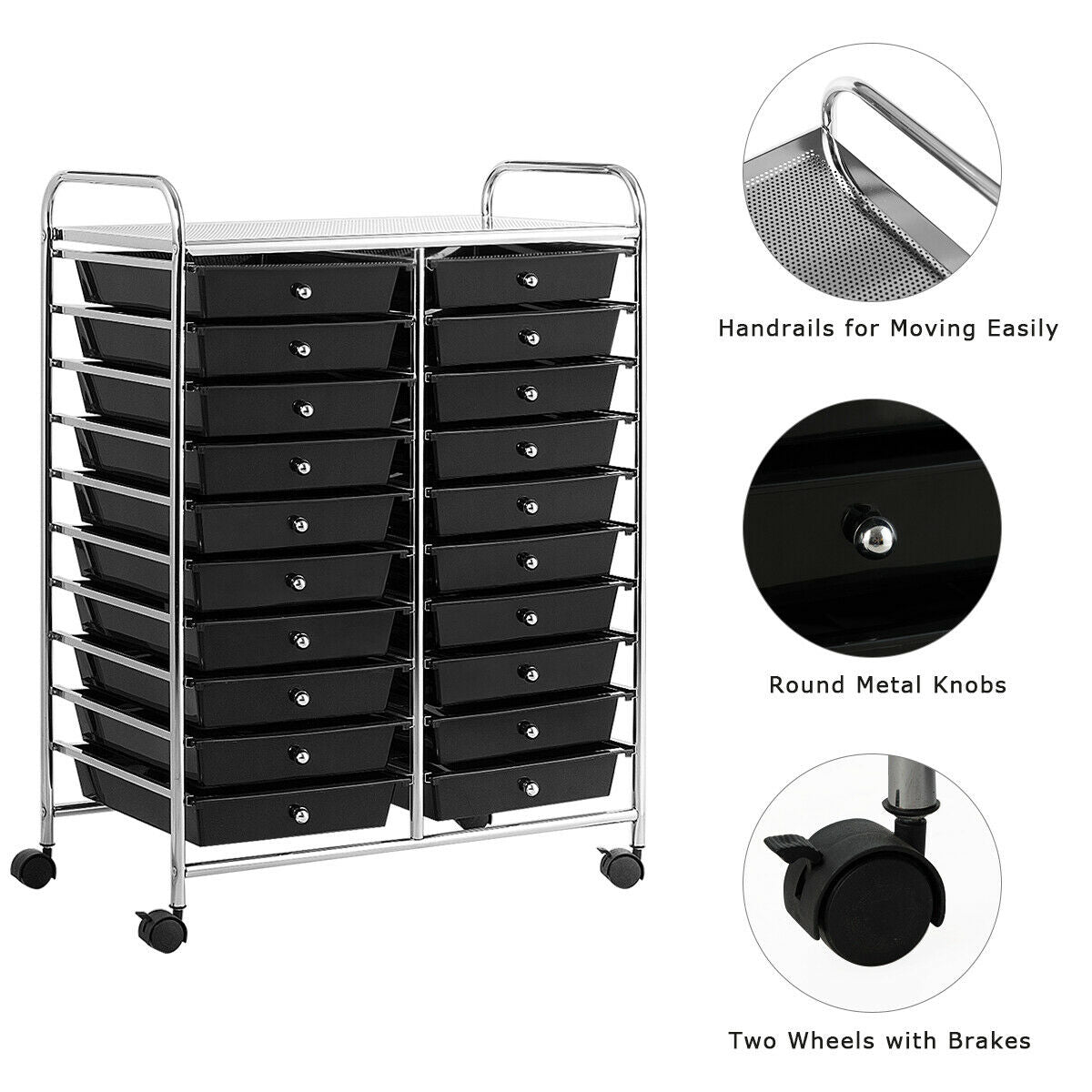20 Drawers Rolling Cart Storage Organizer, Black File Cabinets at Gallery Canada
