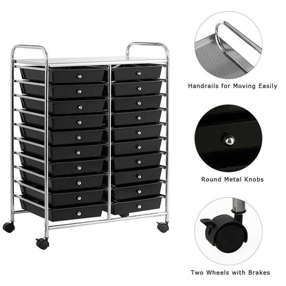 20 Drawers Rolling Cart Storage Organizer, Black File Cabinets at Gallery Canada