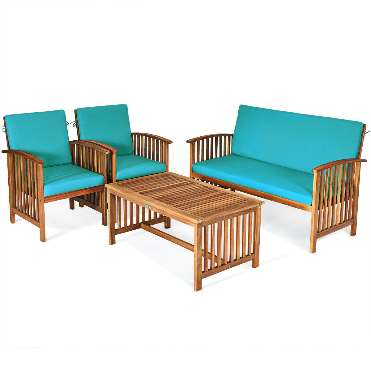 4 Piece Patio Solid Wood Furniture Set, Blue Patio Conversation Sets at Gallery Canada