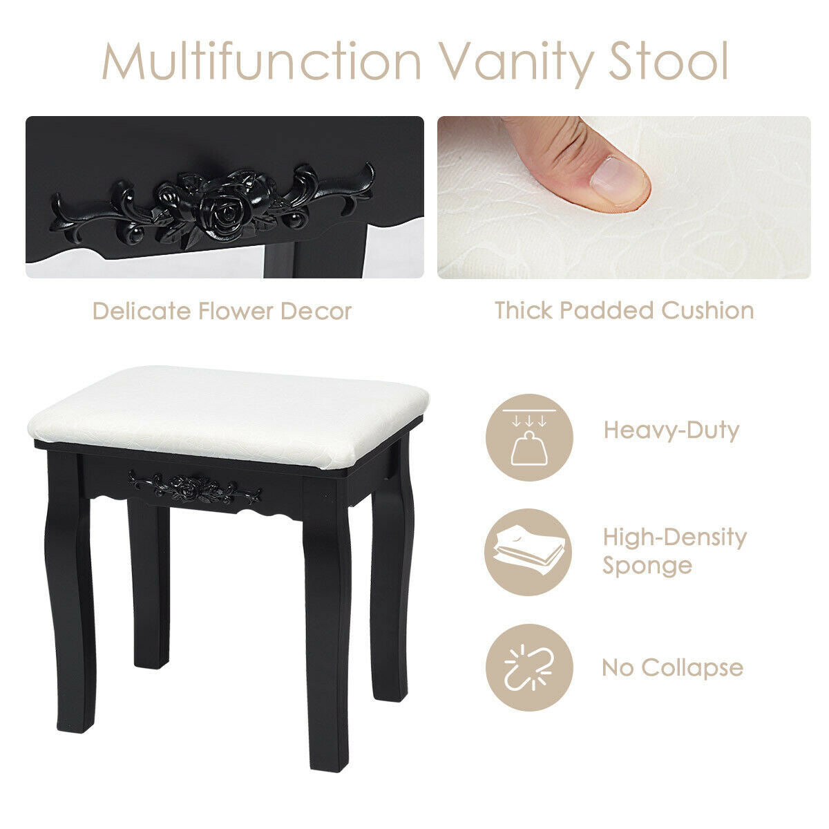 10 Dimmable Lights Vanity Table Set, Lighted Mirror, Cushioned Stool, Black Makeup Vanities at Gallery Canada