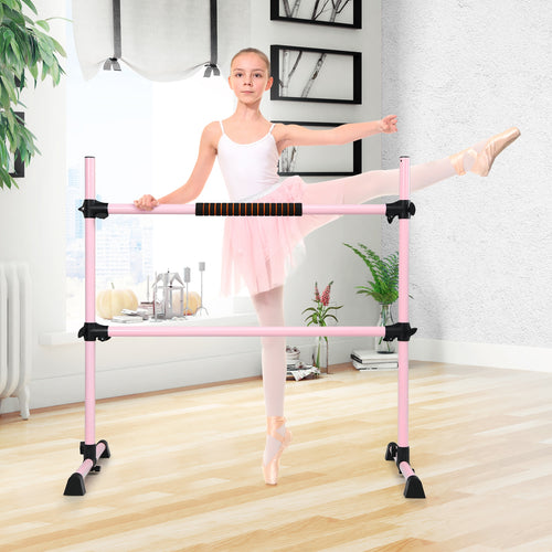 4 Feet Portable Ballet Barre, Double Dance Bar, Pink